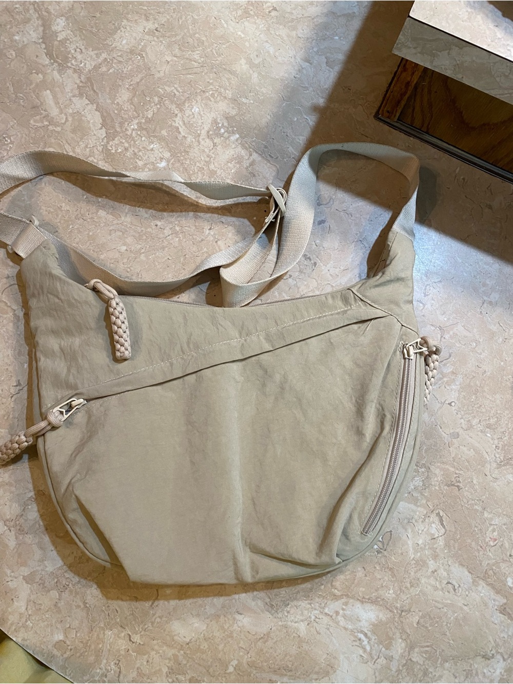 Source Unknown Beige Canvas Crossbody with Braided Pulls